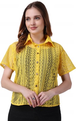 DGDNDY Women Self Design Casual Yellow Shirt