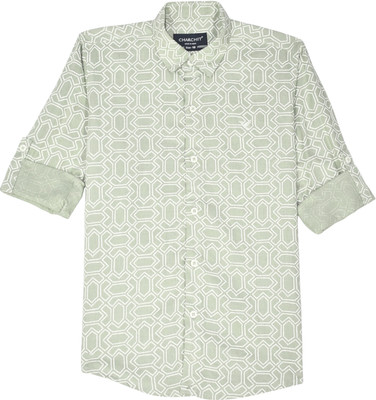 Charchit Boys Geometric Print Casual Light Green Shirt