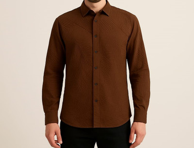 krishu Men Solid Casual Brown Shirt