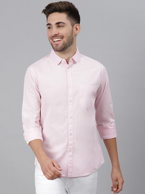 Dennis Lingo Men Solid Casual Pink Shirt