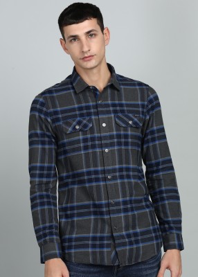 KILLER Men Checkered Casual Dark Blue Shirt