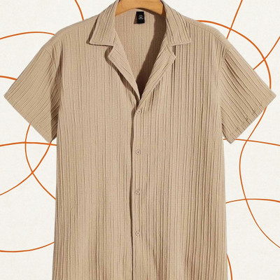 A Dearise Trend Men Self Design Casual Cream Shirt
