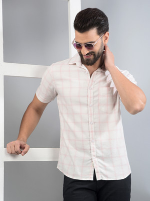 CRIMSOUNE CLUB Men Checkered Casual Pink, White Shirt