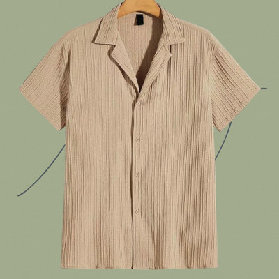 Looksky Men Striped, Self Design Casual Cream Shirt