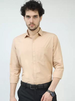 KNRO FAB Men Solid Formal Beige Shirt