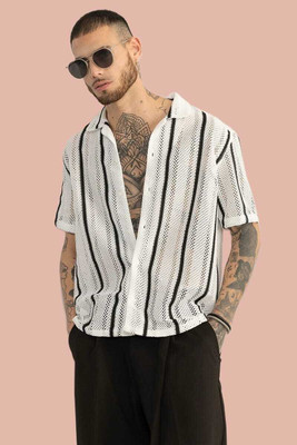 HEJAMAA CREATION Men Self Design Casual White Shirt