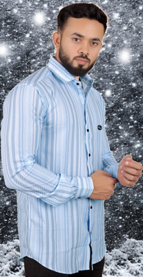 gurukrupa creation Men Self Design Casual Light Blue Shirt