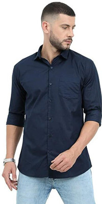 JS TEX Men Solid Casual Dark Blue Shirt