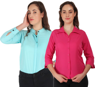 Hunoor Women Solid Formal Light Green Shirt(Pack of 2)