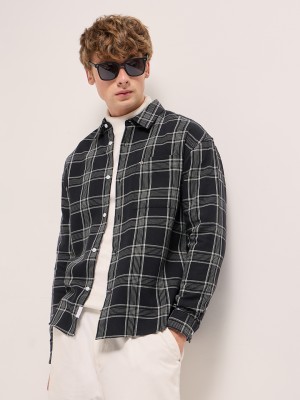 THE BEAR HOUSE Men Checkered Casual Black, Grey Shirt