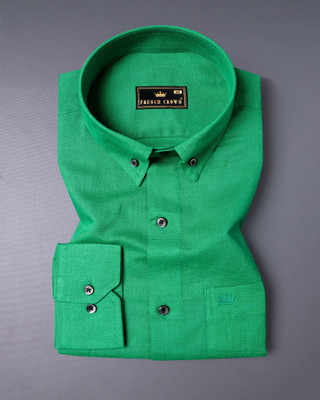 french crown Men Self Design Casual Green Shirt