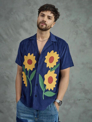 FUGAZEE Men Self Design Casual Dark Blue Shirt