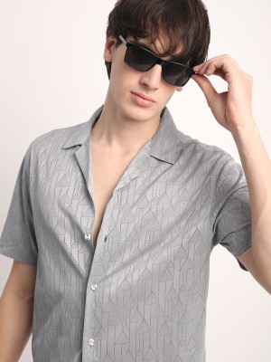 Voroxy Men Printed Casual Grey Shirt