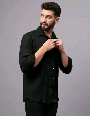 Radiance Creations Men Striped Casual White Shirt