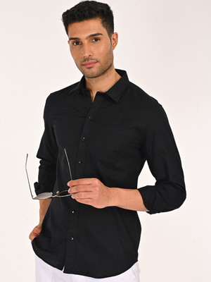 VC Fashion Men Solid Casual Black Shirt