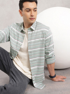NAUTICA Men Striped Casual Green, White Shirt