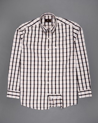 french crown Men Checkered Casual White Shirt