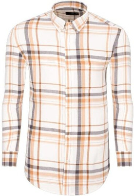 HOC Men Checkered Casual White Shirt