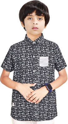 crane Boys Printed Casual Black, White Shirt