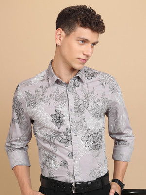 HIGHLANDER Men Printed Formal Grey Shirt
