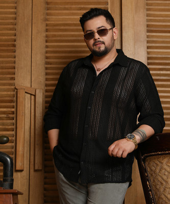 Instafab Plus Men Solid Casual Black Shirt
