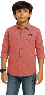 ROCKET SCIENCE Boys Self Design Casual Pink Shirt