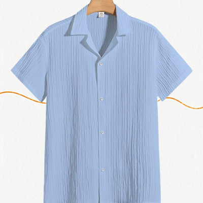 Nita creation Men Self Design Formal Blue Shirt