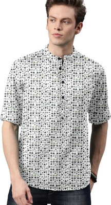 Vedamenterprise Men Printed Casual Silver Shirt
