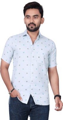 BOUGHT FIRST Men Printed Casual Light Blue Shirt