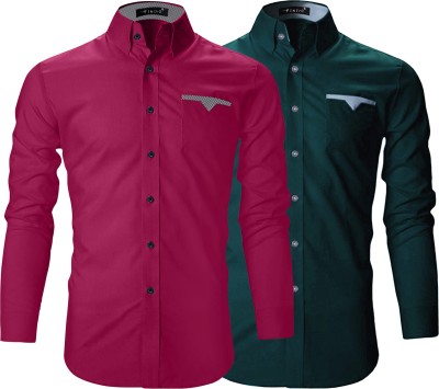 ROYAL SCOUT Men Solid Casual Pink, Dark Green Shirt(Pack of 2)