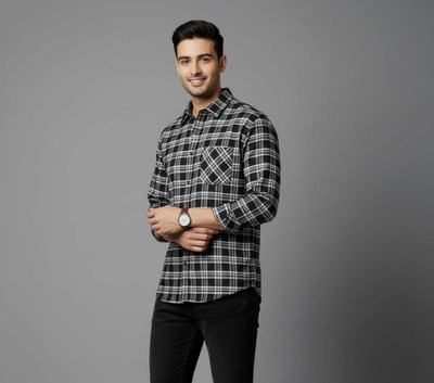 ABC Men Checkered Casual Black, White Shirt