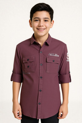 CAVIO Boys Printed Casual Brown Shirt