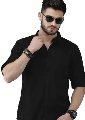 HOC Men Solid Casual Black Shirt