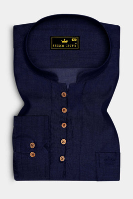 french crown Men Solid Casual Blue Shirt