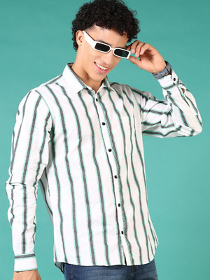 V-MART Men Striped Casual White Shirt