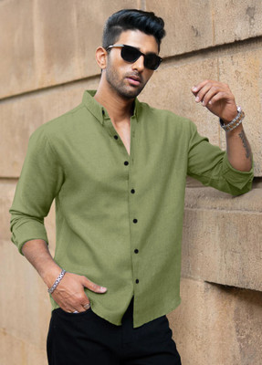 Yanthhi Men Solid Casual Light Green Shirt