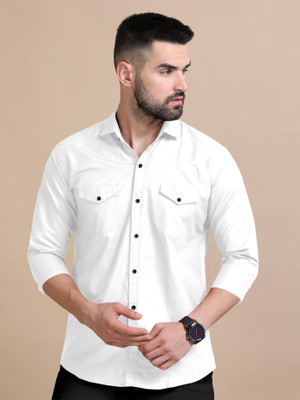 Qlonz Store Men Solid Casual White Shirt