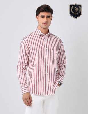 U.S. POLO ASSN. Men Striped Casual Brown Shirt