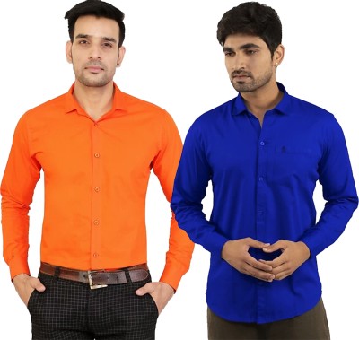 Modernity Men Solid Casual Orange, Dark Blue Shirt(Pack of 2)