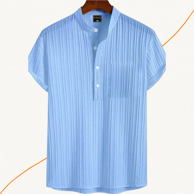 Jenil Fashion Men Self Design Casual Light Blue Shirt