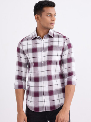 Spykar Men Checkered Casual Brown, White Shirt