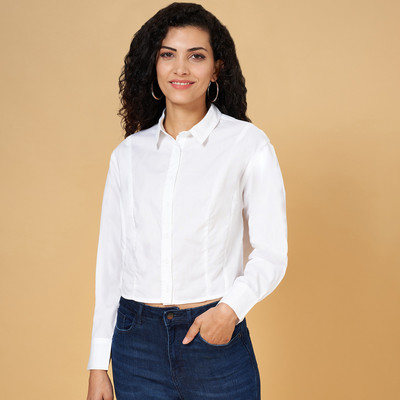 SF Jeans by Pantaloons Women Solid Casual White Shirt
