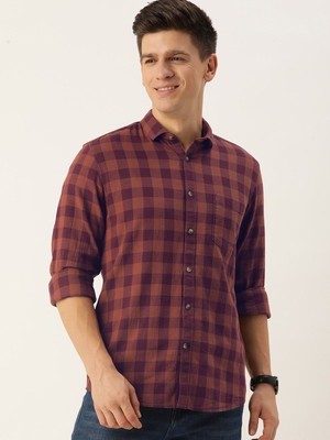 Mast & Harbour Men Checkered Casual Brown, Red Shirt