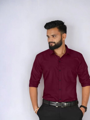 HENDRIX FASHION Men Solid Casual Maroon Shirt