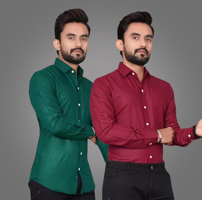 HASINI Fashion Men Solid Casual Multicolor Shirt(Pack of 2)