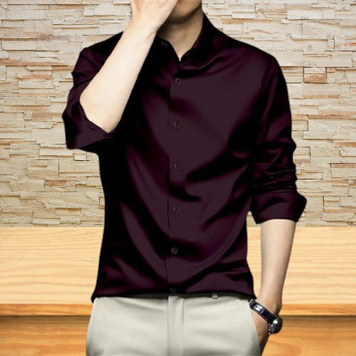 SID FAB Men Solid Casual Purple Shirt