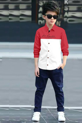 zanskar Boys Color Block Casual Red Shirt