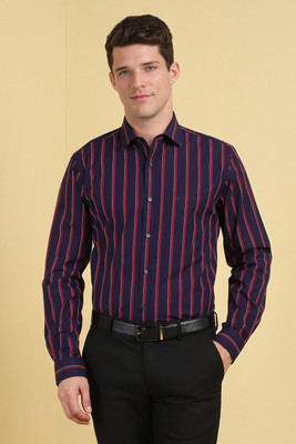 Allen Solly Men Striped Formal Maroon, Black Shirt