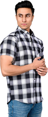 BlackLilly Men Checkered Casual White Shirt