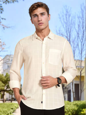 THOMAS SCOTT Men Checkered Casual Beige Shirt